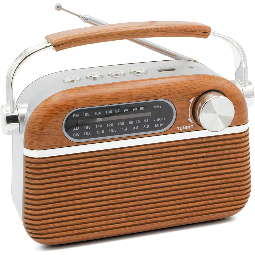 FISHTEC - Radio Vintage Retro Design USB / MP3 / Micro SD Player – tragbar – einziehbare Antenne – B