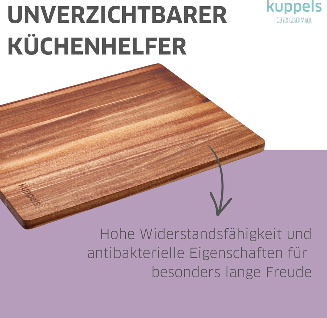 Kuppels Schneidebrett SLICE | Akazienholz | 40 x 30 x 1,5 cm | Holzbrett klingenschonend | Schneideb