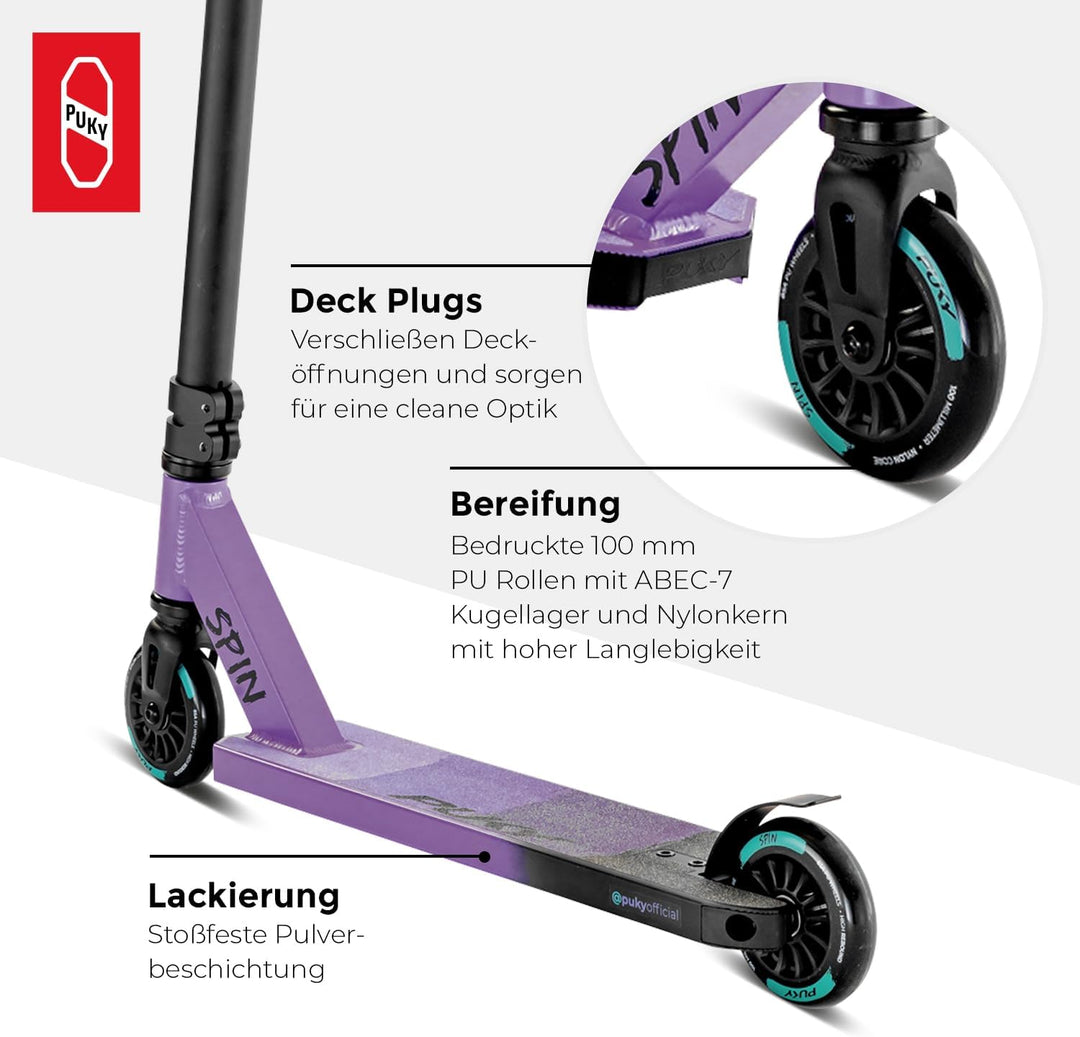 PUKY Spin | Hochwertiger Roller für Kinder 5+ | One Piece Bar Aluminium-Lenker | 100mm PU Rollen | L