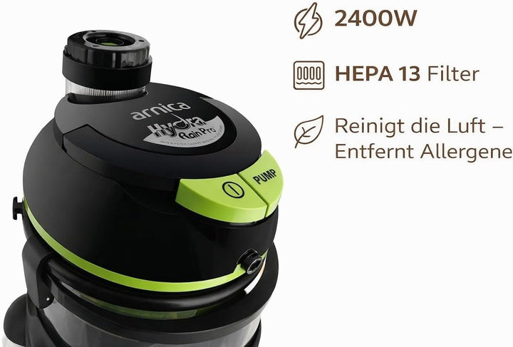 arnica Hydra Rain Pro - Waschsauger - 2400W - Wasserfilter HEPA13 - Nass Trocken Teppich Polster Har