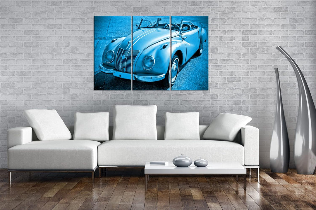 deyoli Alter Oldtimer klassiker Format 120x80 3Teilig Effekt: Monocrome Blau als Leinwandbild, Motiv