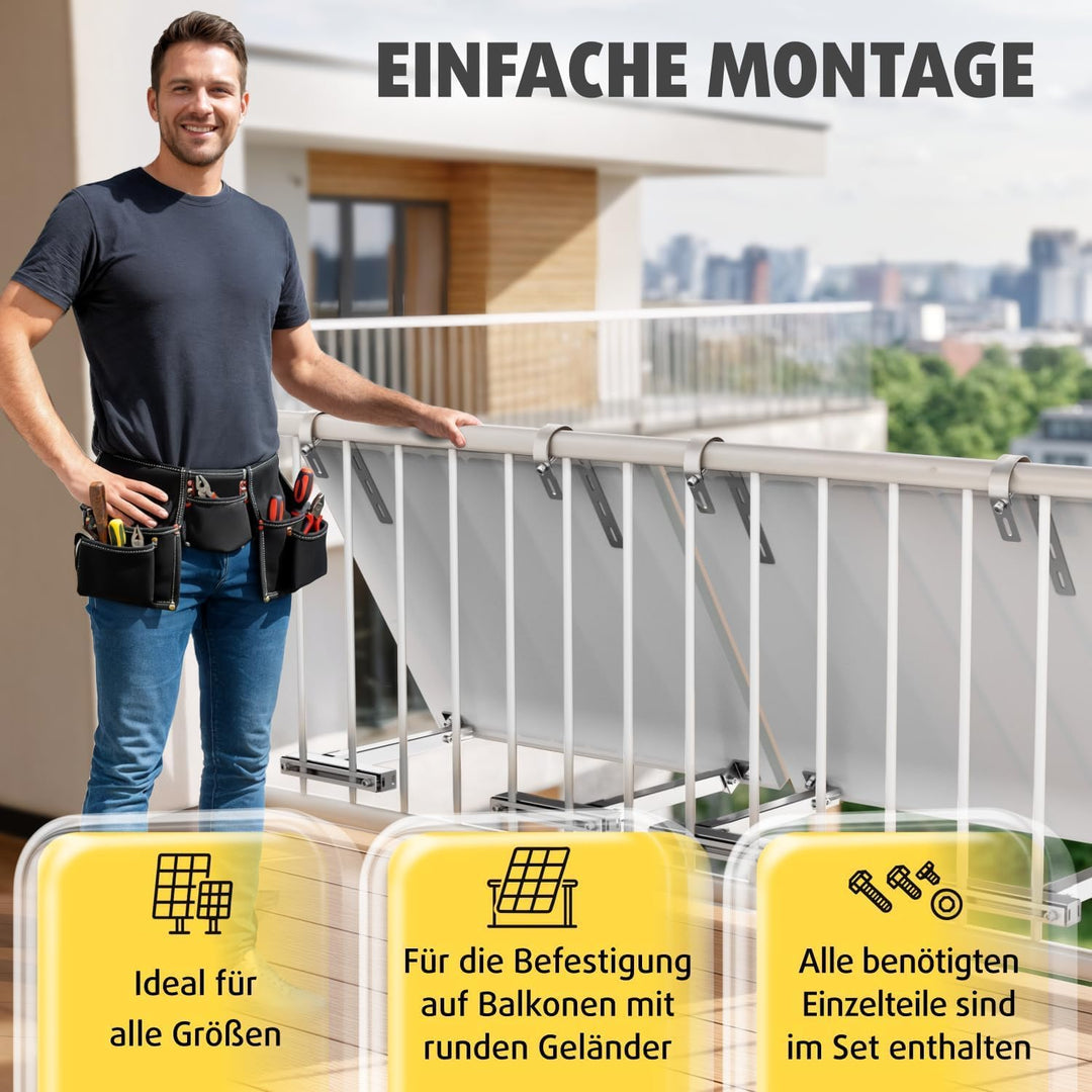 Avoltik 2x Balkonkraftwerk Halterung Balkon für alle Solarpanel-Grössen I Solarmodul Halterung aus r