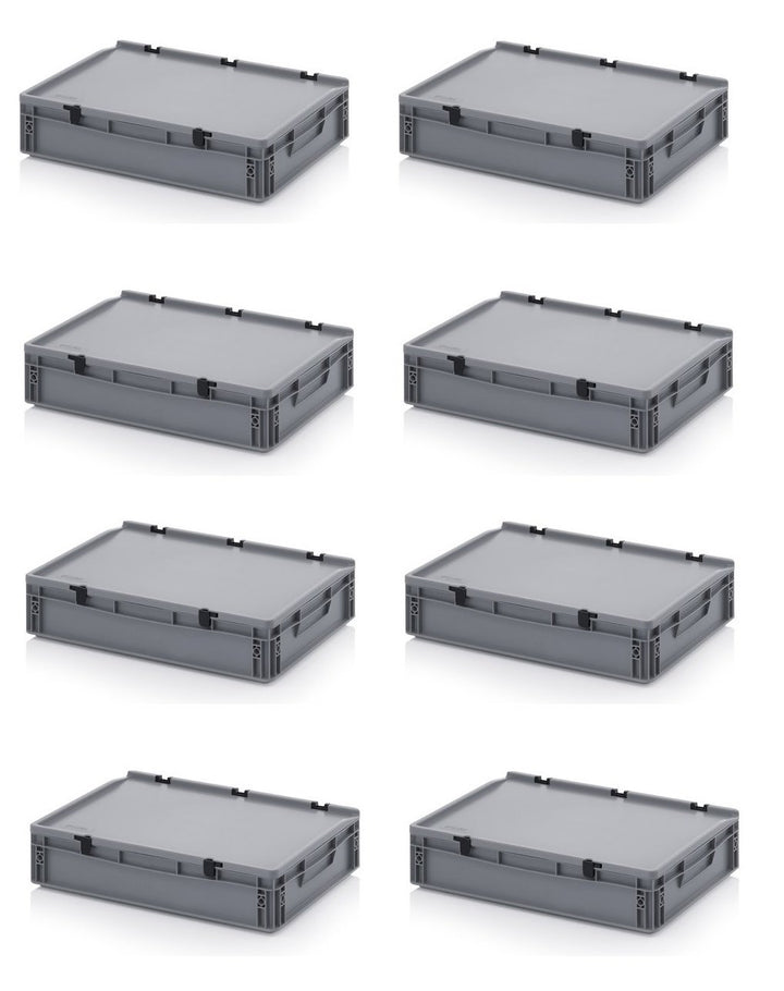 Auer Packaging 8x Eurobehälter-Eurobox 60 x 40 x 13,5 cm mit Scharnierdeckel inkl. gratis Zollstock