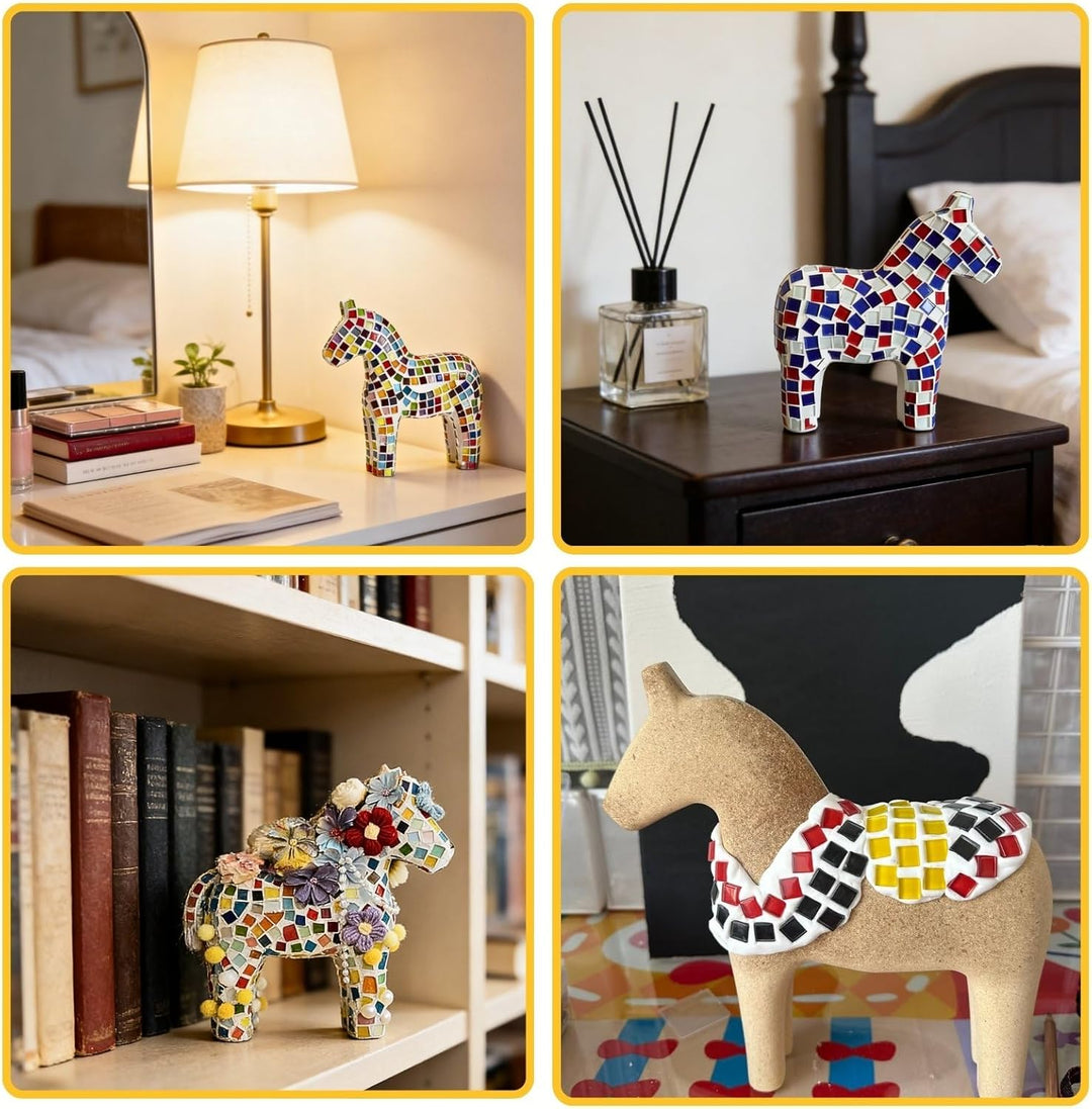 Mosaiksteine zum Basteln,Mosaik-Pferd-Set Mit Bunt Mosaikfliesen,Pferde Rohlinge,Materialien,Werkzeu
