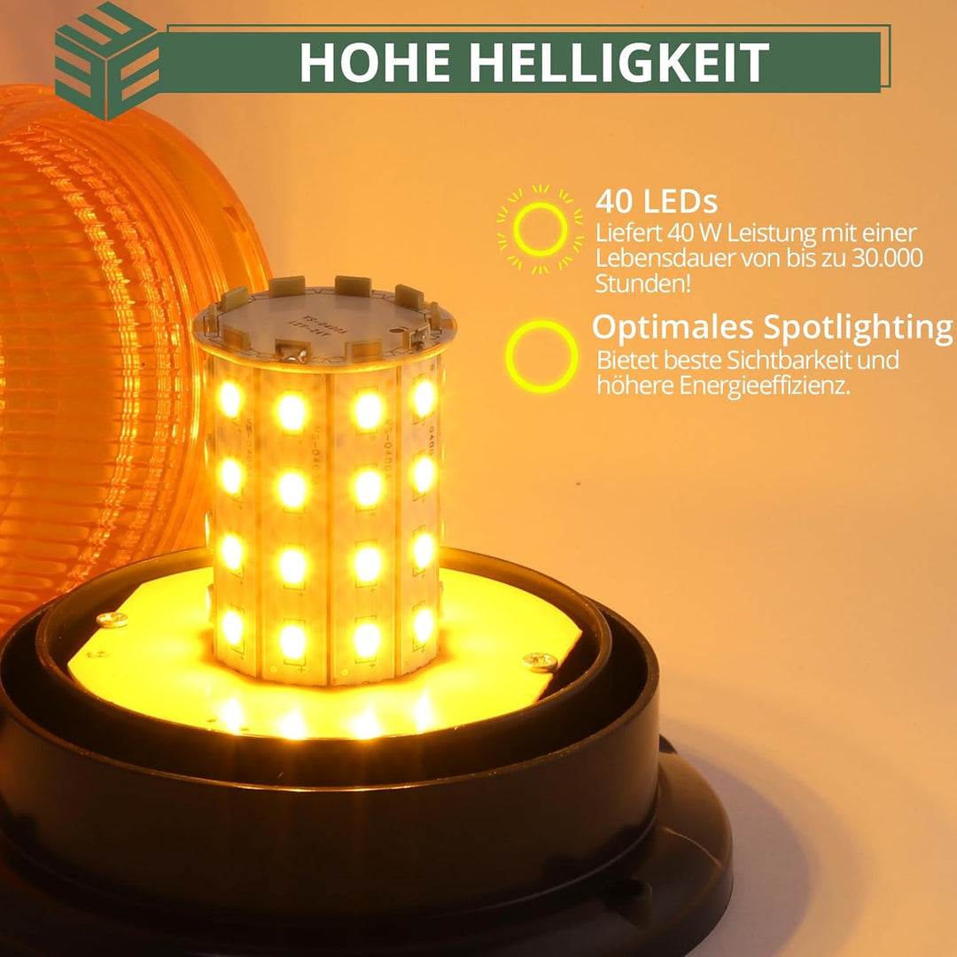 EYPINS 40 LED Rundumleuchte, 40W Auto Warnleuchte, Rundumleuchte Orange, Magnet Warnlicht Blinkleuch