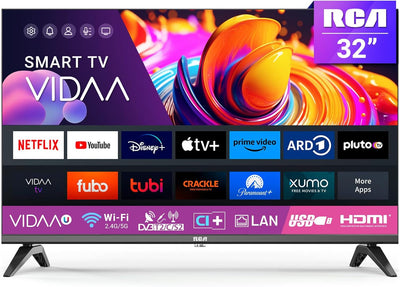 RCA 32 Zoll (80 cm) Smart TV VIDAA Fernseher WiFi, Triple Tuner DVB-T/T2, DVB-C, DVB-S/S2, App Store