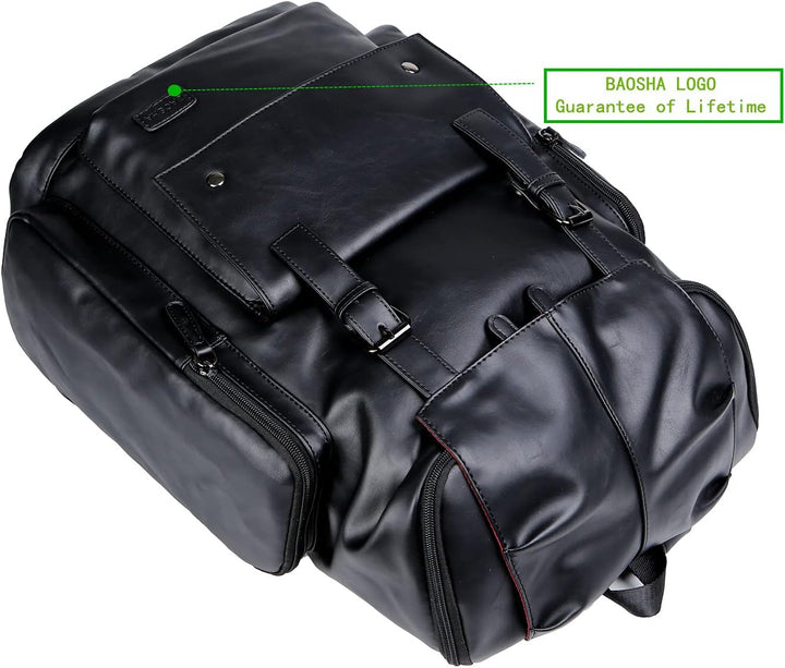 BAOSHA BP-16 PU Leder Casual Rucksack College Rucksack Daypack Schwarz