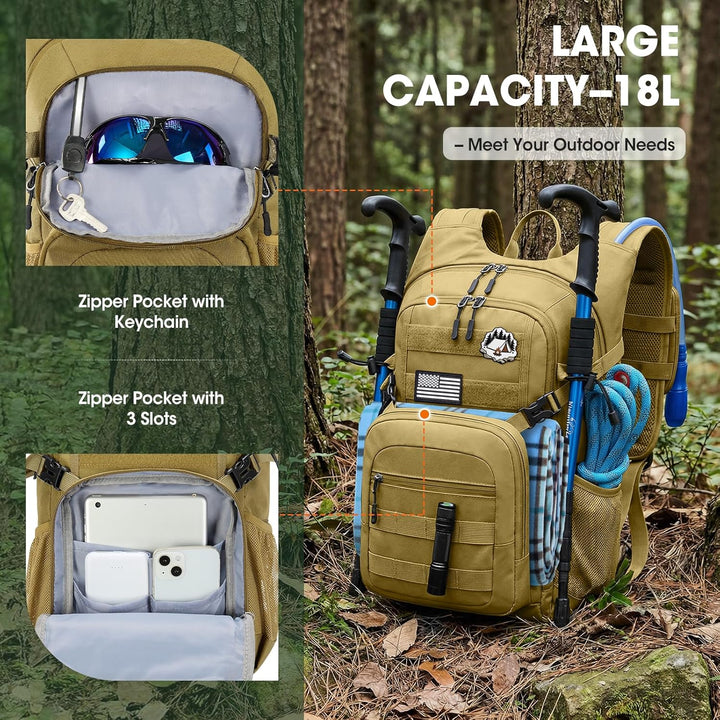 RAINSMORE Wanderrucksack 18L mit 2L Blase & Regenschutz | Leichter Trinkrucksack für Laufen, Radfahr