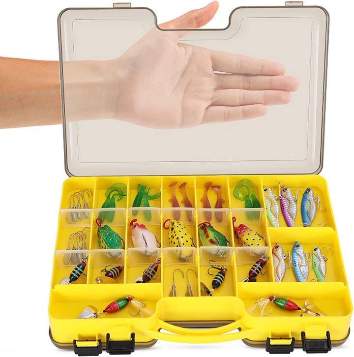 Doppelseitige Angelbox, Kunststoff Angelzubehör Köderbox, Aufbewahrungsbox für Angelzubehör mit Fäch