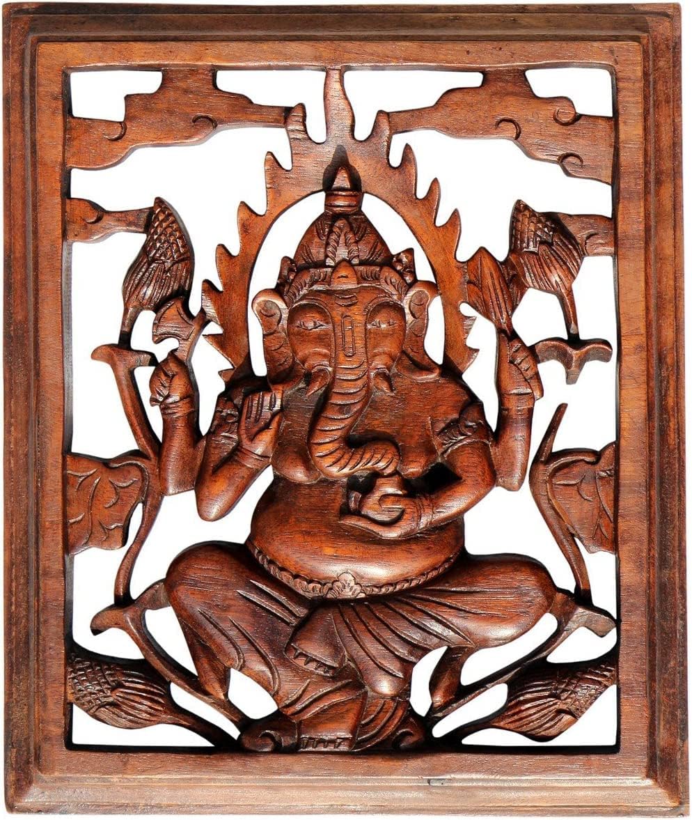 Schönes Ganesha Holz Relief Feng Shui Elefant Wand Deko Handarbeit Bali Rel36