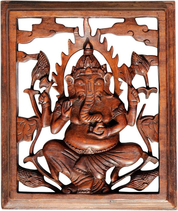 Schönes Ganesha Holz Relief Feng Shui Elefant Wand Deko Handarbeit Bali Rel36