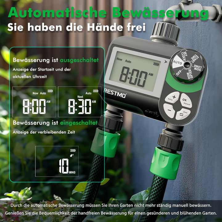 RESTMO Wasserzeitschaltuhr, programmierbare Bewässerungscomputer, funktioniert für Gartenschlauch, 3