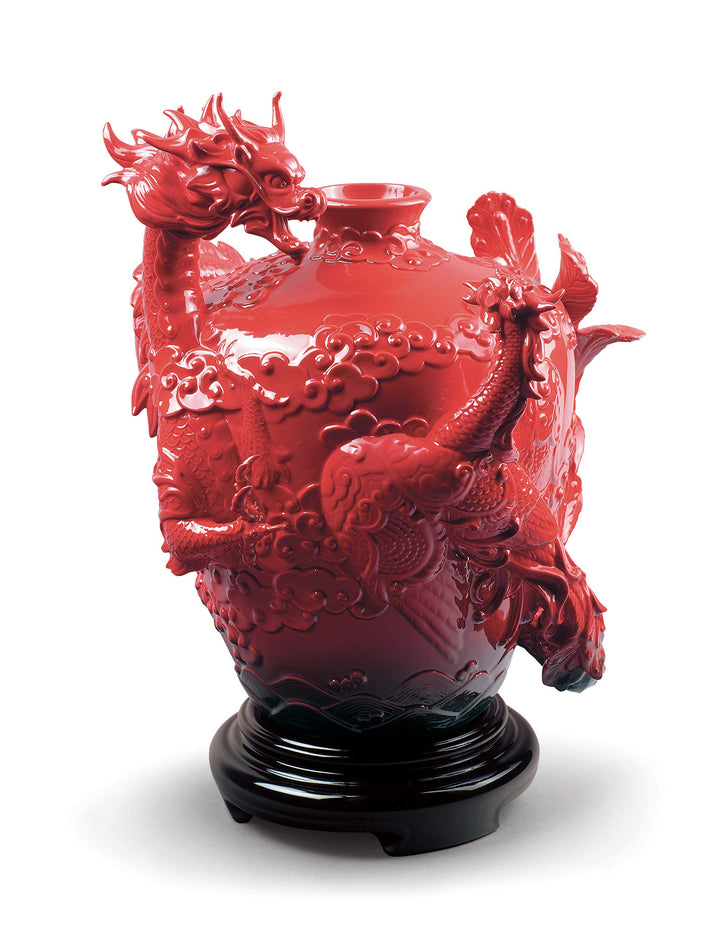 LLADRÓ Drachen Phönix Vase. Vase. Porzellan.