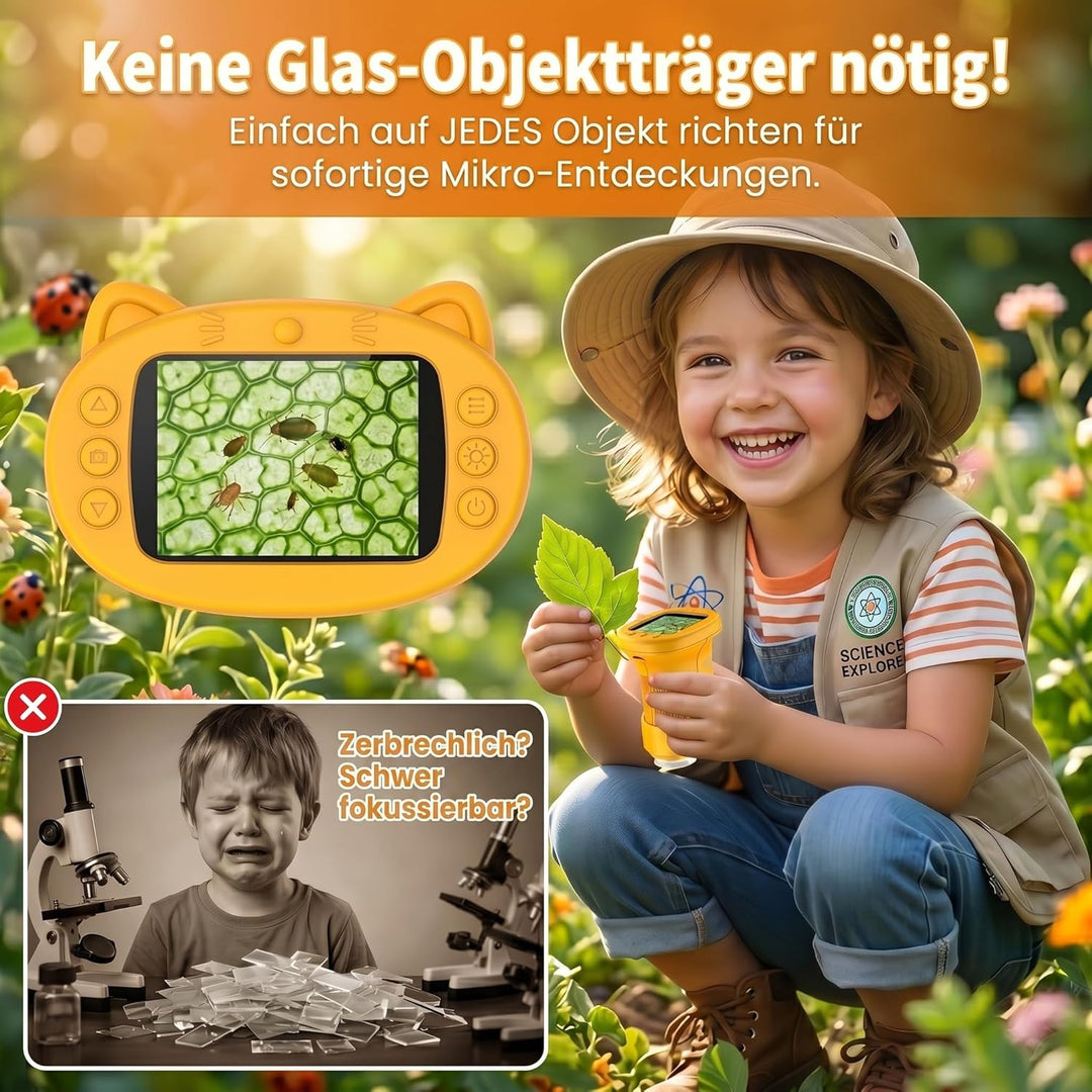 Mikroskop für Kinder, 1000X 4K Tragbares Digitales Mikroskop mit 2,4″ IPS-Display & 8 LED, USB-aufla