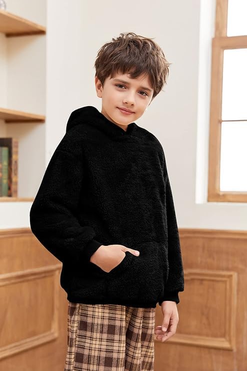 Haloumoning Kapuzenpullover Kinder Teddy Fleece Hoodie Unisex Warm Sherpa Sweatershirt Mädchen Junge