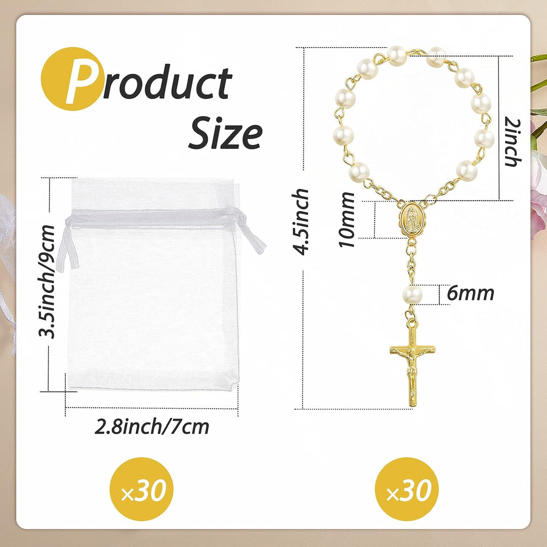 Junkin 30 Stück Taufrosenkranz Rosenkranz aus Acryl Elfenbeinfarbene Mini Fingertauf Rosenkränze Kun