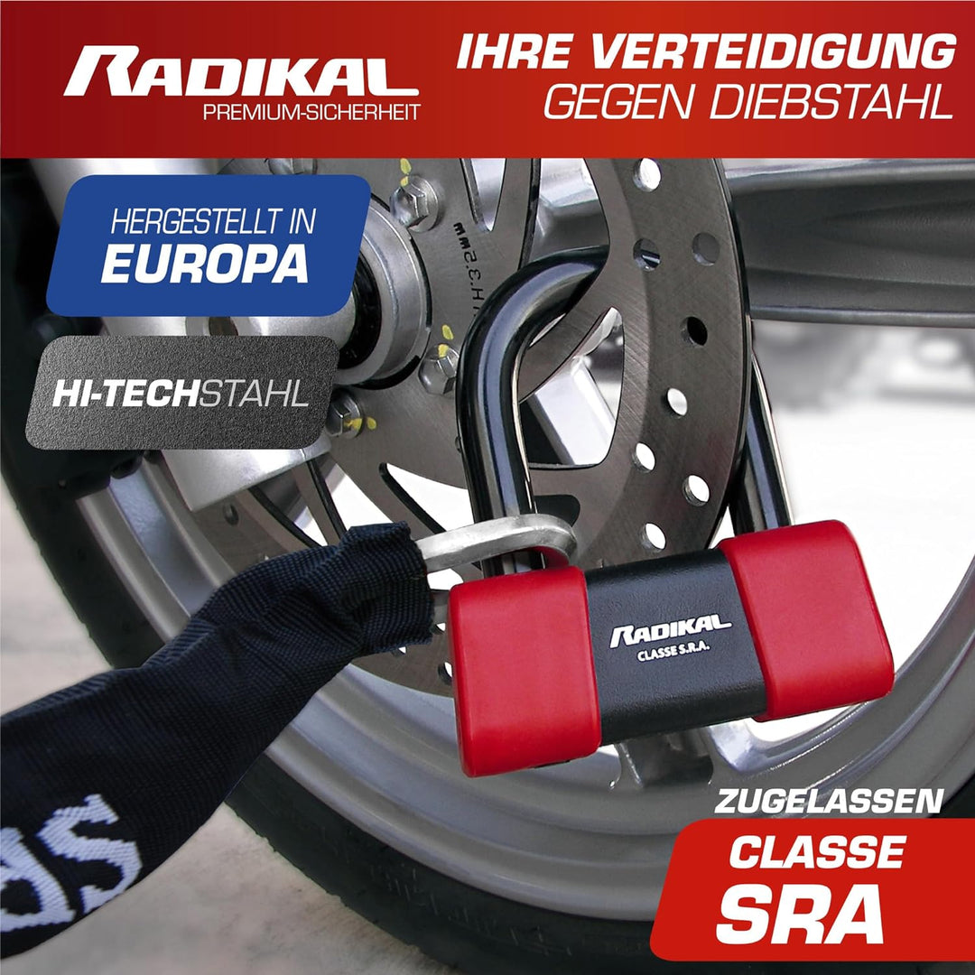 RADIKAL RK75+RK10120L Motorrad Kettenschloss, Homologiert SRA, 120cm