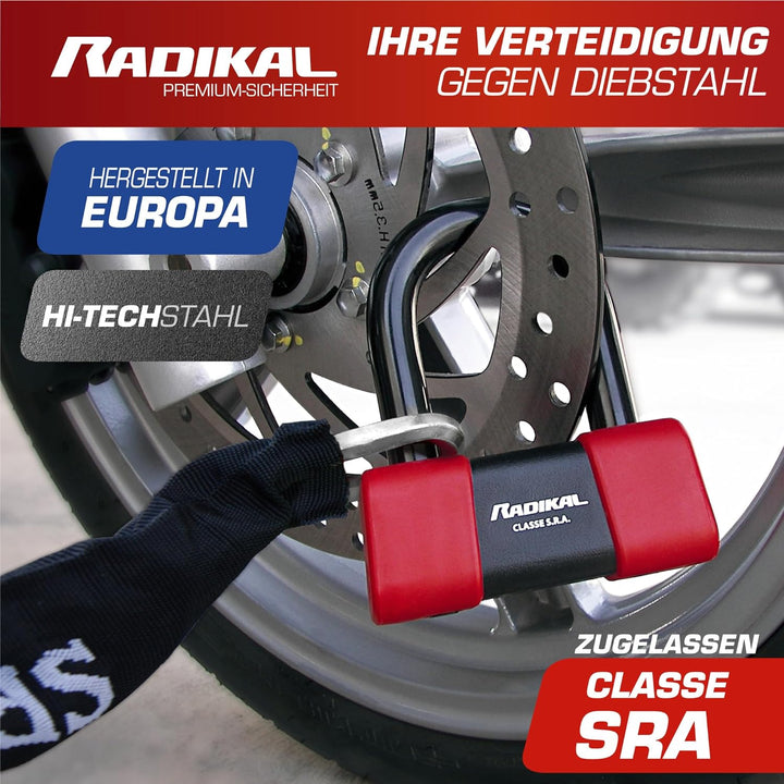 RADIKAL RK75+RK10120L Motorrad Kettenschloss, Homologiert SRA, 120cm