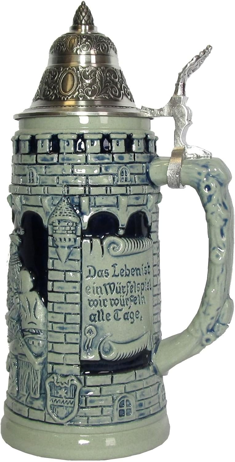 KING Blauer Bierkrug das Leben ist EIN Würfelspiel Ritterseidel 0,5 Liter Bierseidel