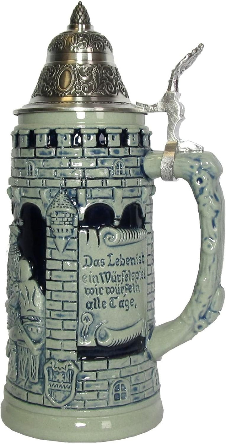 KING Blauer Bierkrug das Leben ist EIN Würfelspiel Ritterseidel 0,5 Liter Bierseidel
