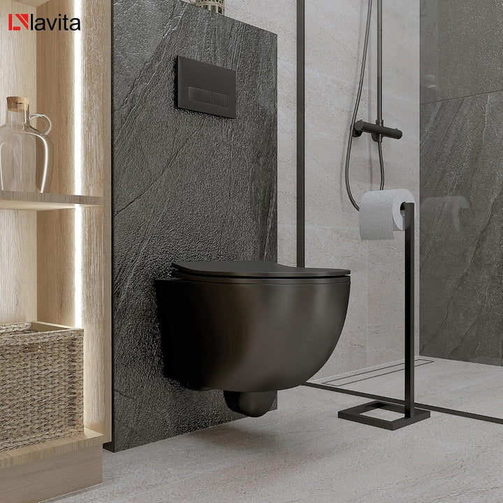 LAVITA Wand-WC Brava Black Hänge Toilette WC Sitz Toilettendeckel mit Absenkautomatik &amp; Metallscharn