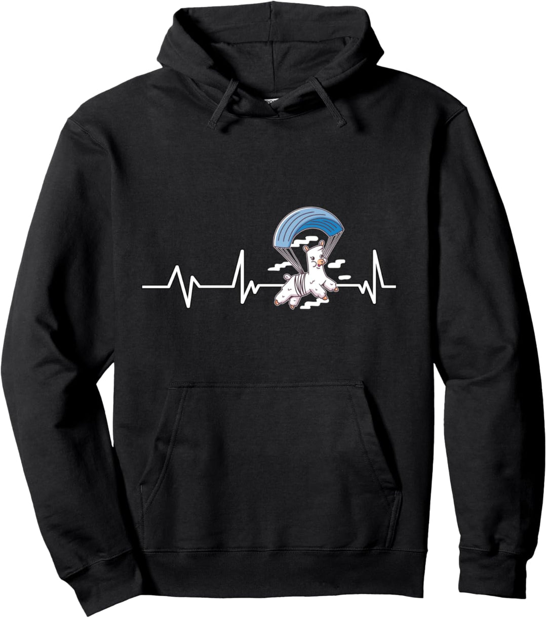 Alpaka Herzschlag Geschenk Fallschirmspringen Pullover Hoodie