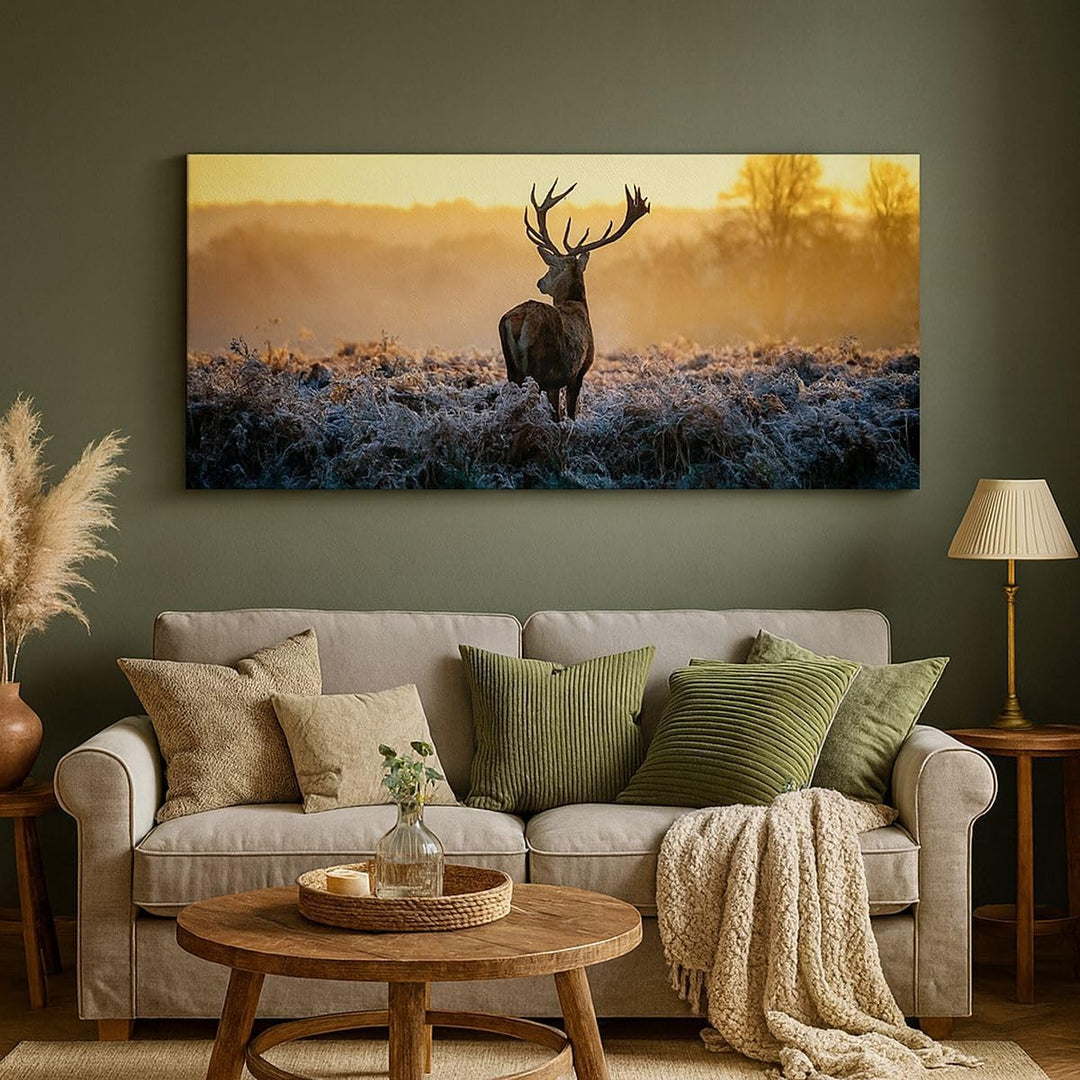 Wandbilder Dekoration Wohnzimmer Feld Nebel Natur Baum Panorama Bilder auf Leinwand 120x50cm Leinwan