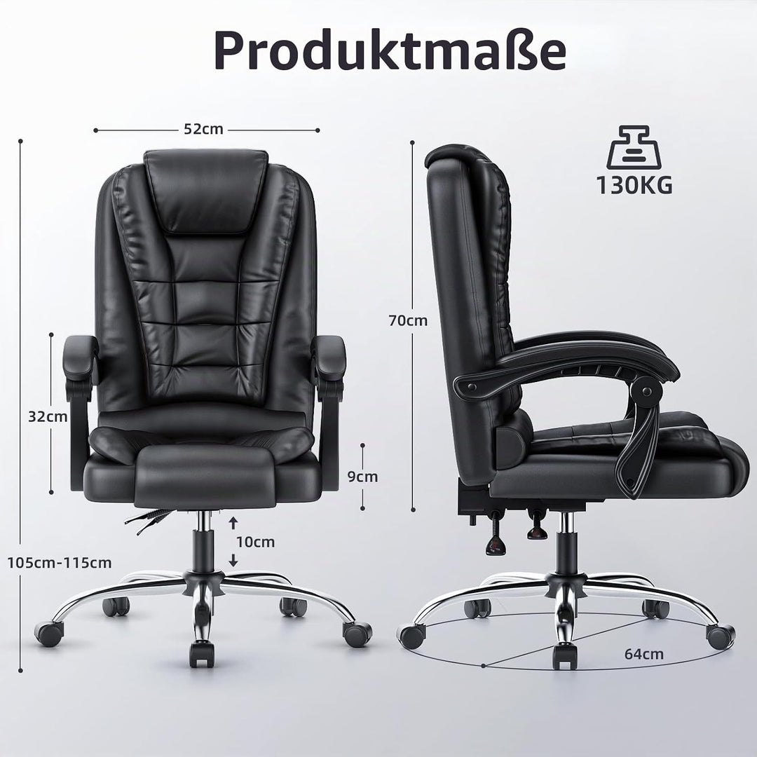 naspaluro Chefsessel Bürostuhl Ergonomischer PU-Leder Drehstuhl Hochlehner, Höhenverstellbarer Schre