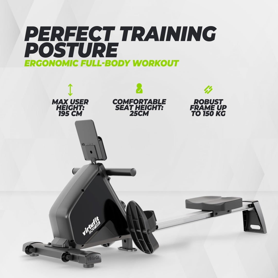 VirtuFit Row450 Rudergerät – Klappbar & Leicht – Transportrollen – Platzsparend Fitnessgerät für Zuh