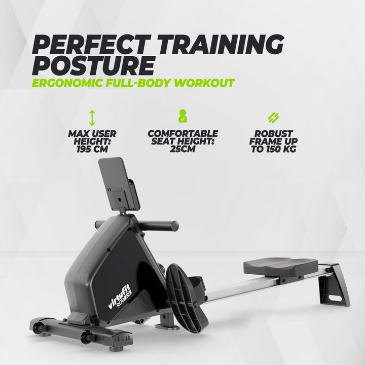 VirtuFit Row450 Rudergerät – Klappbar & Leicht – Transportrollen – Platzsparend Fitnessgerät für Zuh