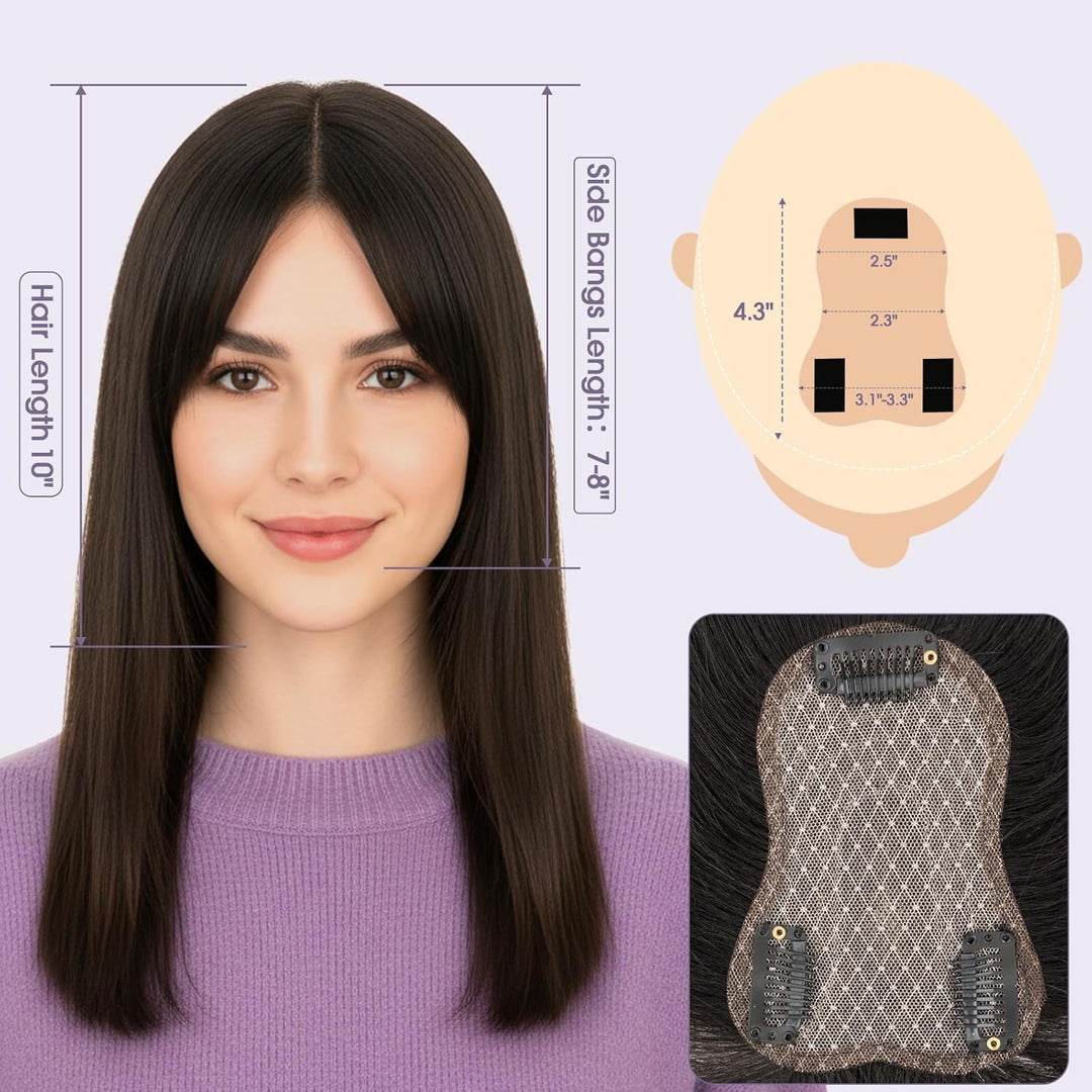 S-noilite Toupets für Frauen mit Seitenpony 8x11cm - 100% Echthaar Topper Hair Extensions Echthaar D