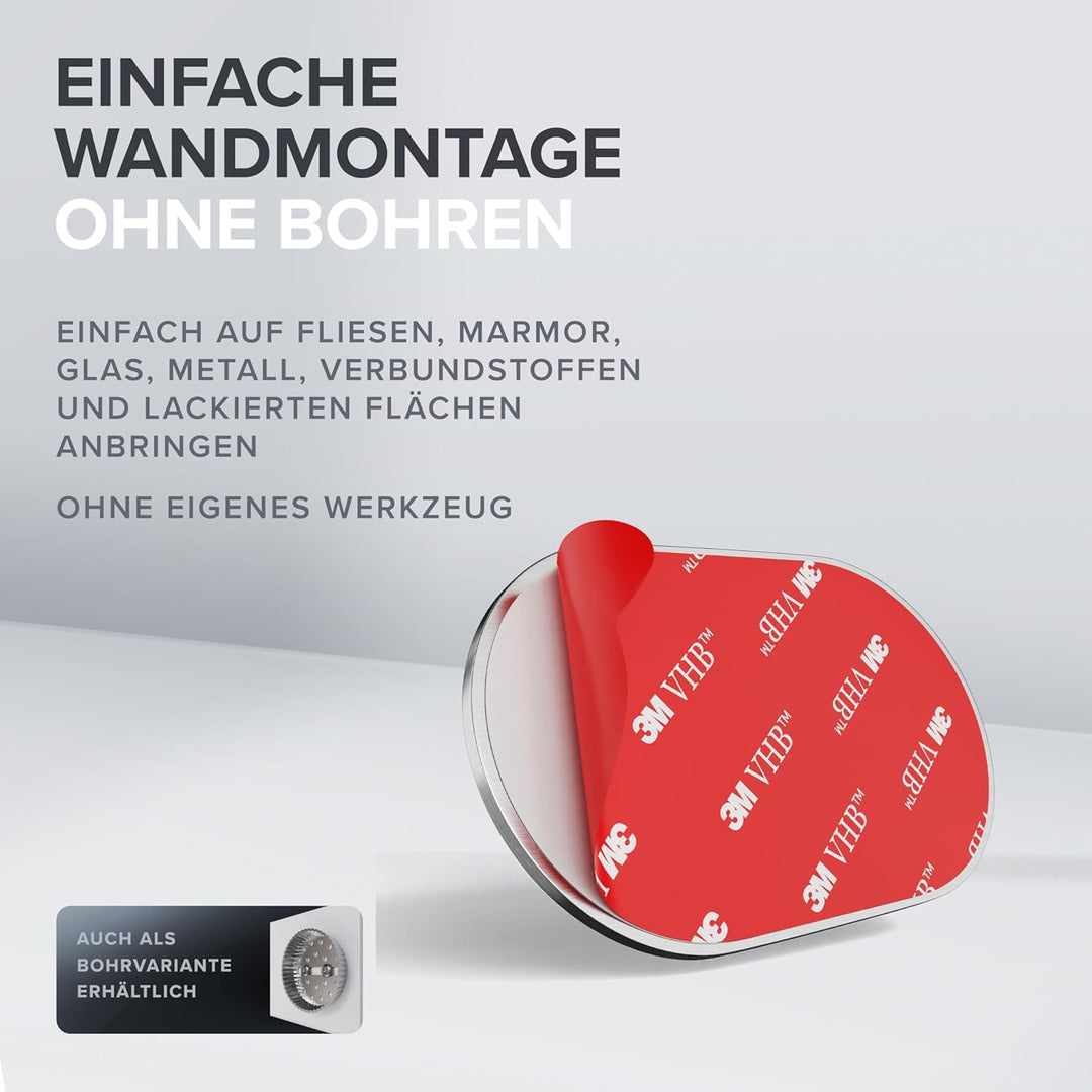Haartrocknerhalter Glyngore | Edelstahl | Silber | mit Wandmontage ohne Bohren | mit Fönpolsterung |