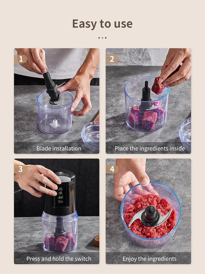 Mini Zerkleinerer Elektrisch 500ml, 300W Küchenmaschine mit 4 Edelstahlklingen & 2 Geschwindigkeiten