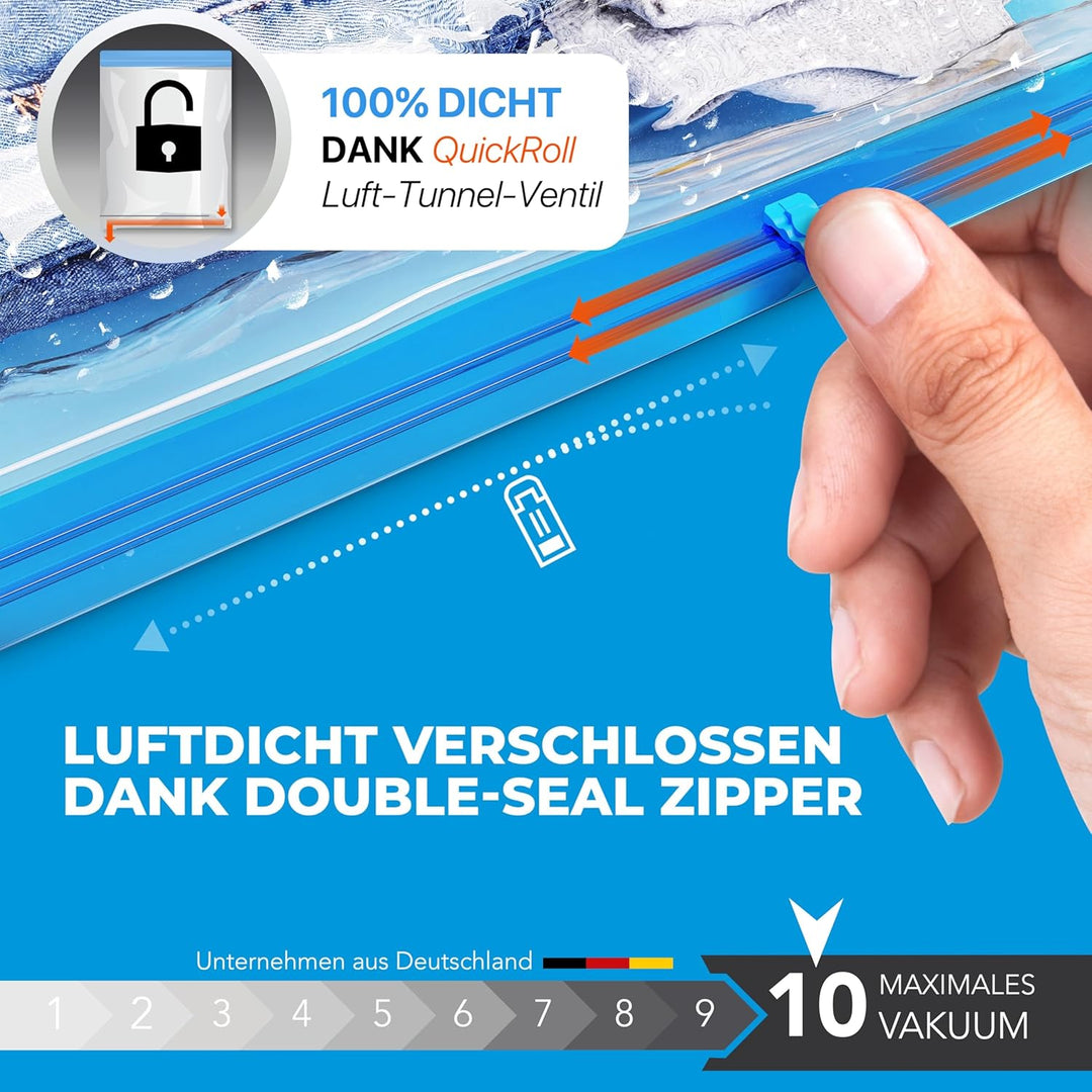 Vakuumbeutel für Kleidung Reise zum Rollen [8 Stück] X-Large (50x70 cm) - grosse Rucksack Kompressio