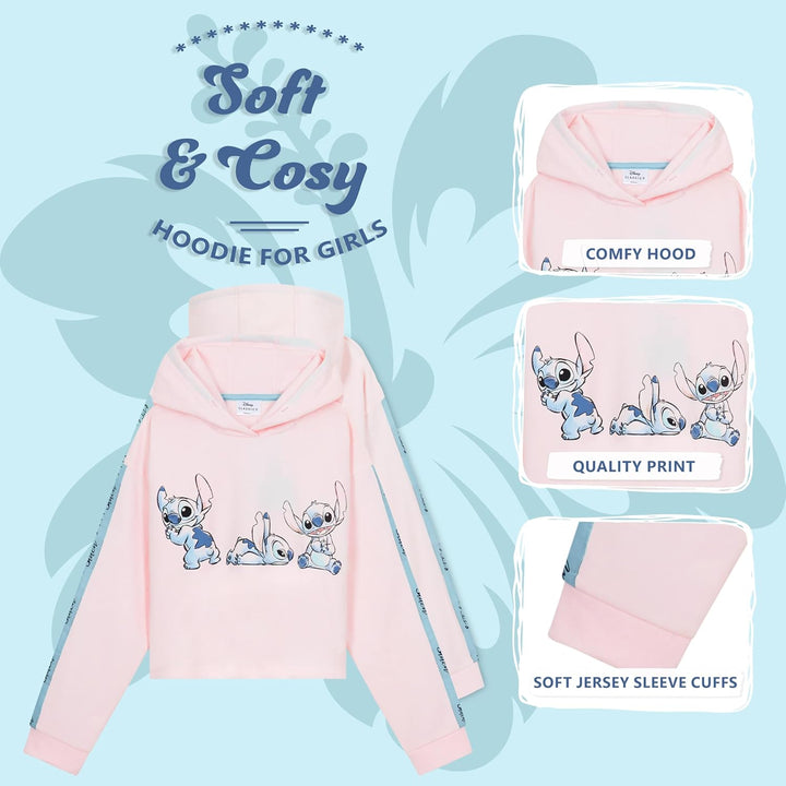 Disney Stitch Hoodie Mädchen 128-164 cm, Cropped Kapuzenpullover Kinder Teenager, Leichtes Sweatshir