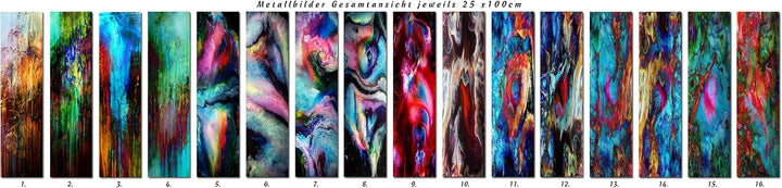 - Auswahl - Bild auf Metall - 25 cm x 100 cm - 16 verschiedene Motive - Kunstdruck auf leuchtend glä