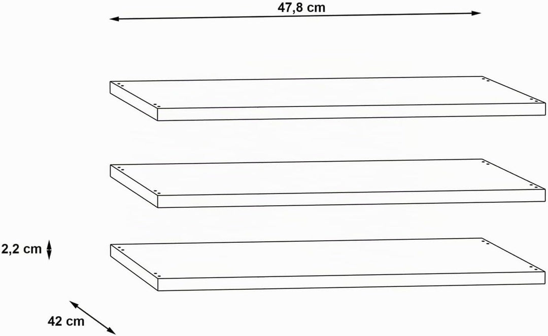 FORTE 3-er Set Einlegeböden schmal, Holzwerstoff, grau, 47,8 x 42 x 2,2 cm Grau 47,8 x 42 x 2,2 cm,