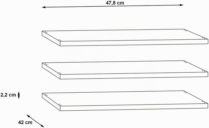 FORTE 3-er Set Einlegeböden schmal, Holzwerstoff, grau, 47,8 x 42 x 2,2 cm Grau 47,8 x 42 x 2,2 cm,