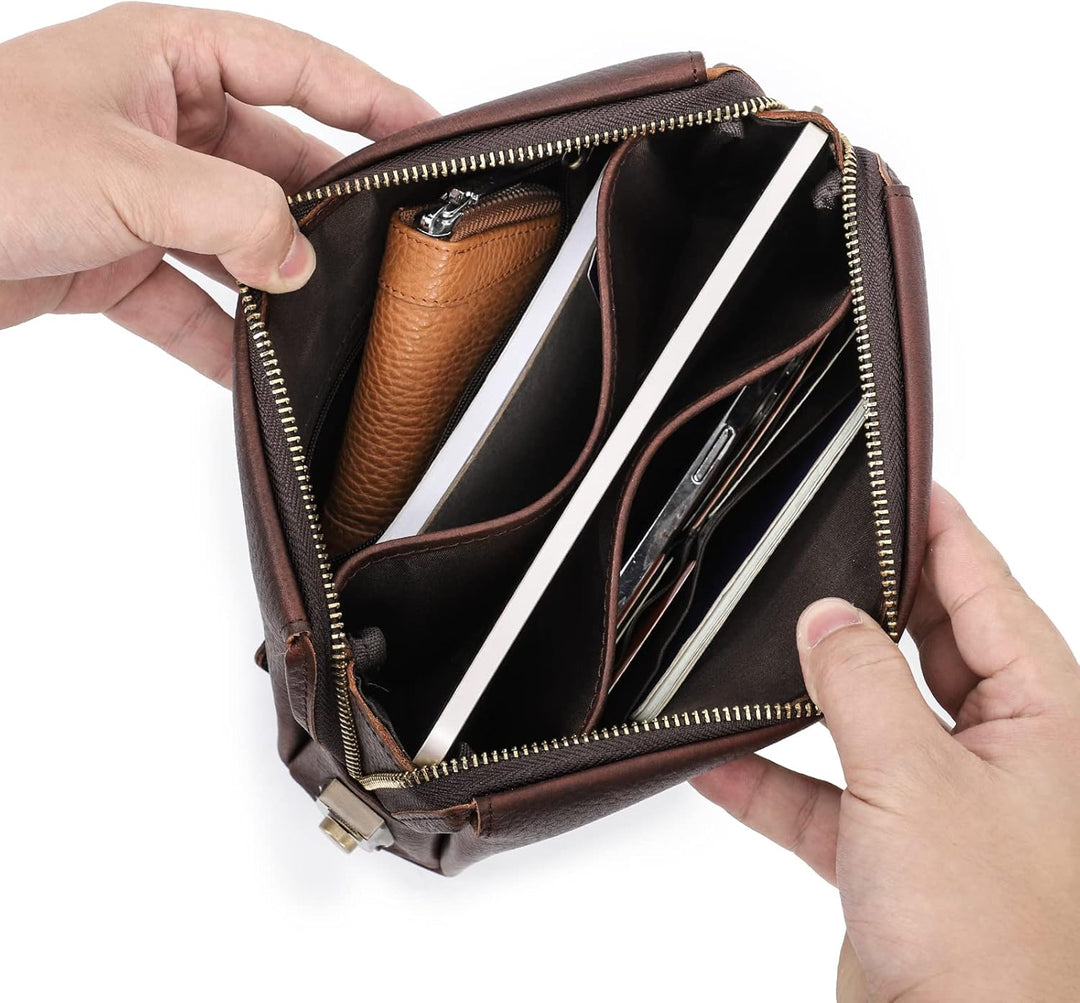 Contacts Herren-Leder-Clutch mit digitalem Verschluss, Vintage-Anti-Diebstahl-Kupplung mit grosser K