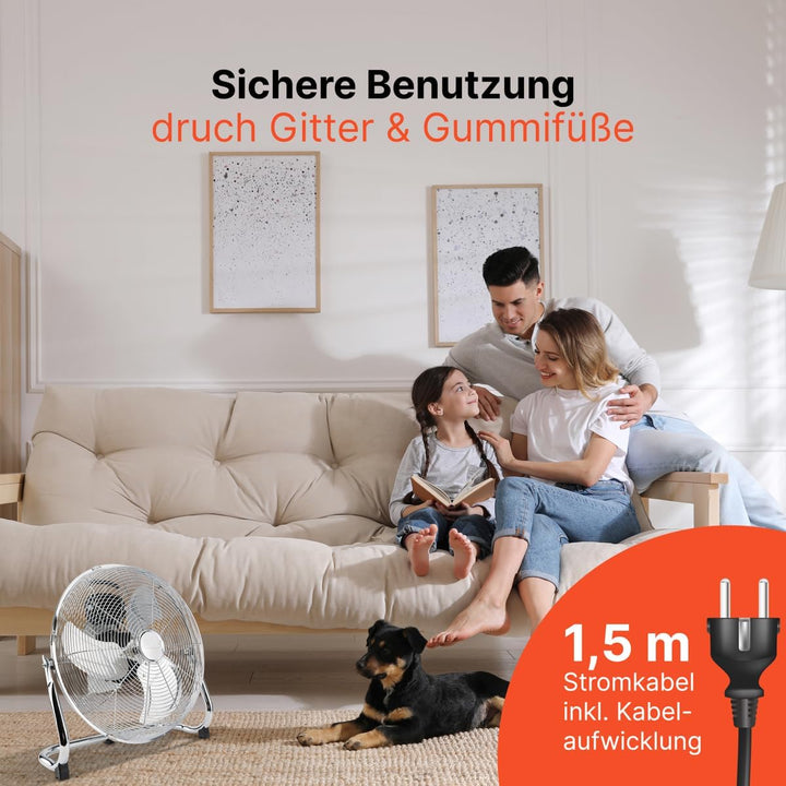 ProfiCare® XL Windmaschine mit 50 cm Ø | Ventilator verstellbarer Winkel | Bodenventilator 3 Stufen