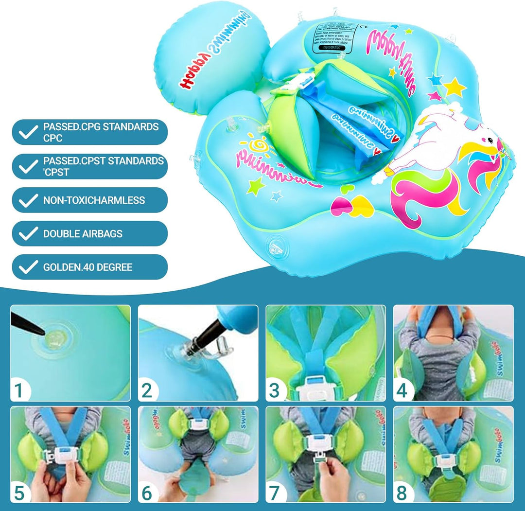 Aufblasbarer Baby Schwimmring, Swimming Float mit Baldachin und Sicherheitssitz, Niedliches Rosa Pfe