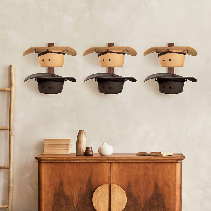 TIPSYTREE Kappenhalter, Cap Halter Tür Hut Racks, 6 Stücke Hut Rack für Cowboyhüte mit Holzbrett, Me