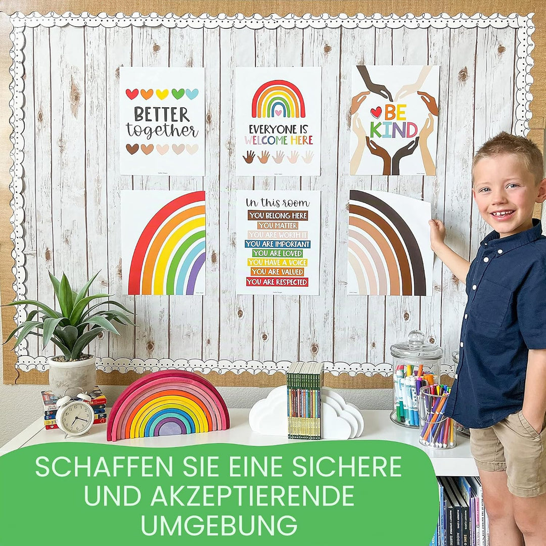 6 Regenbogen-Poster-Diversity-Poster für Klassenzimmer, Dekoration für Lehrer, Elementary – inklusiv