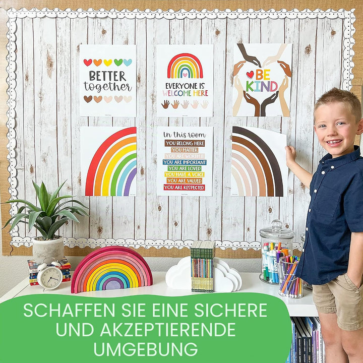 6 Regenbogen-Poster-Diversity-Poster für Klassenzimmer, Dekoration für Lehrer, Elementary – inklusiv