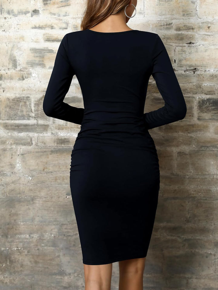 Missufe Damen Freizeitkleid Bodycon Enges Figurbetontes Bleistiftkleid Knielanges Kleider XS Marineb