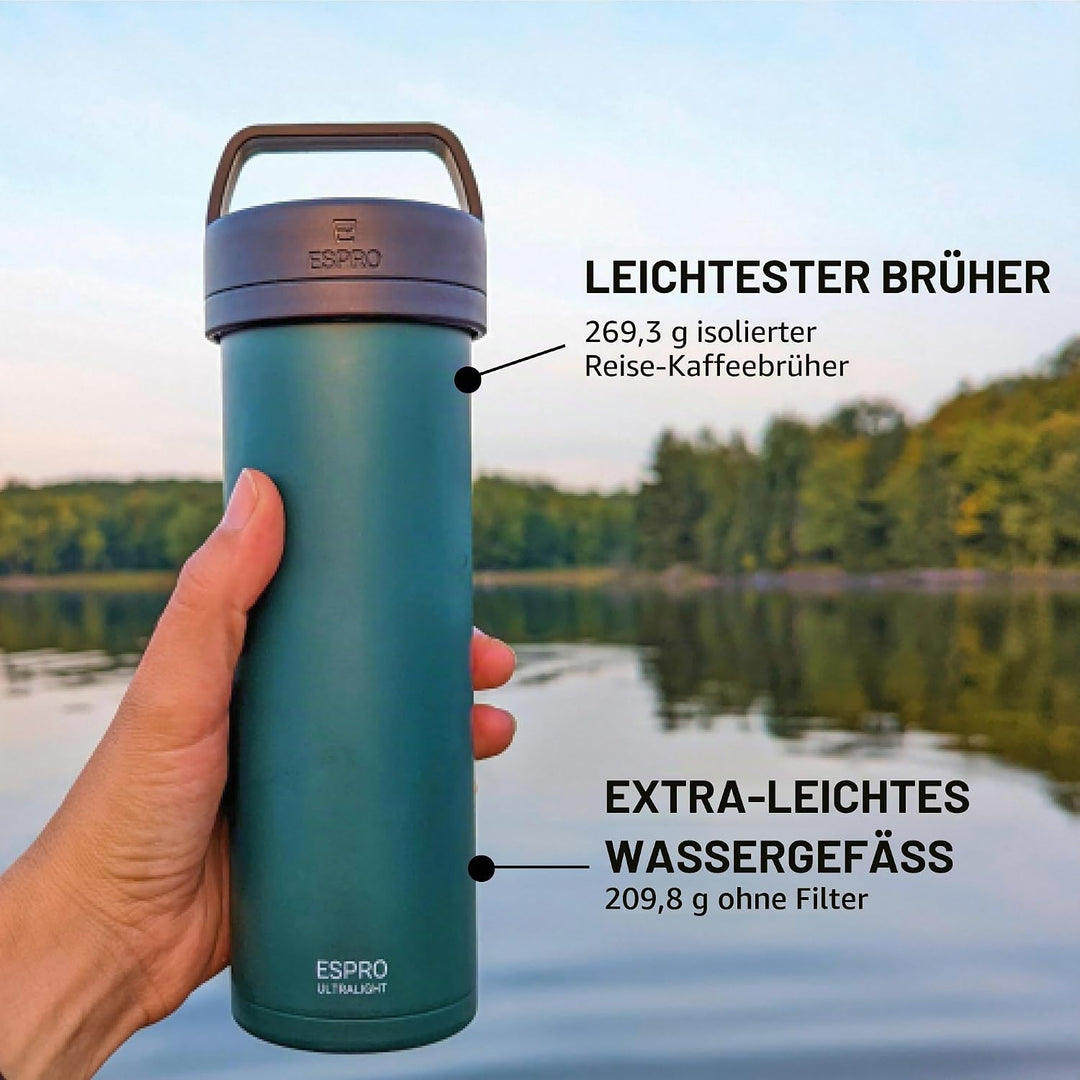 ESPRO Reise French Press Ultralight Mini Coffee Maker mit Thermo-Funktion, 475ml, grün Grün ESPRO Re
