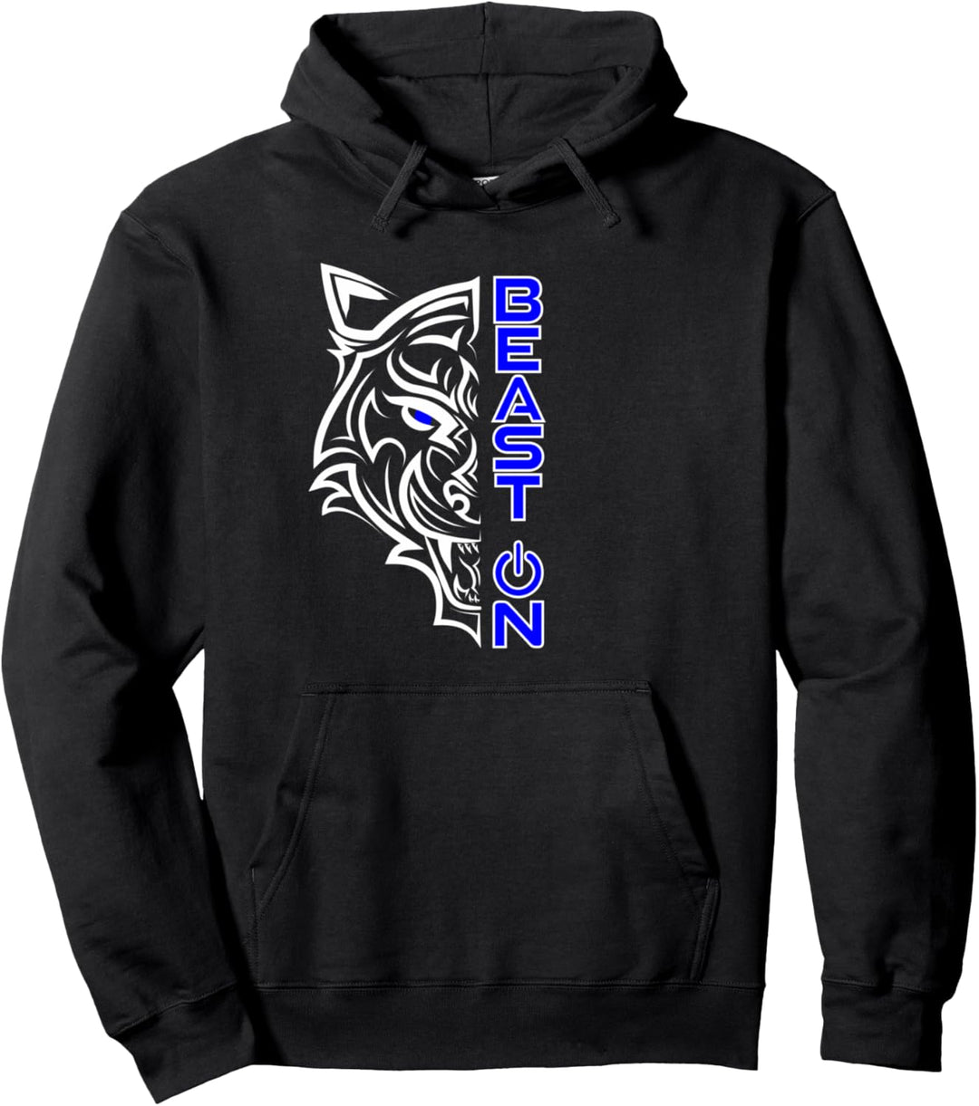 Tiger Kopf Beast ON Blau Gym Fitness Training Bodybuilding Pullover Hoodie