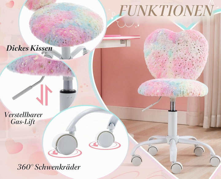 chairus Kinder Schreibtischstuhl aus Kunstfell Höhenverstellbarer Drehstuhl ohne Armlehnen Studienst