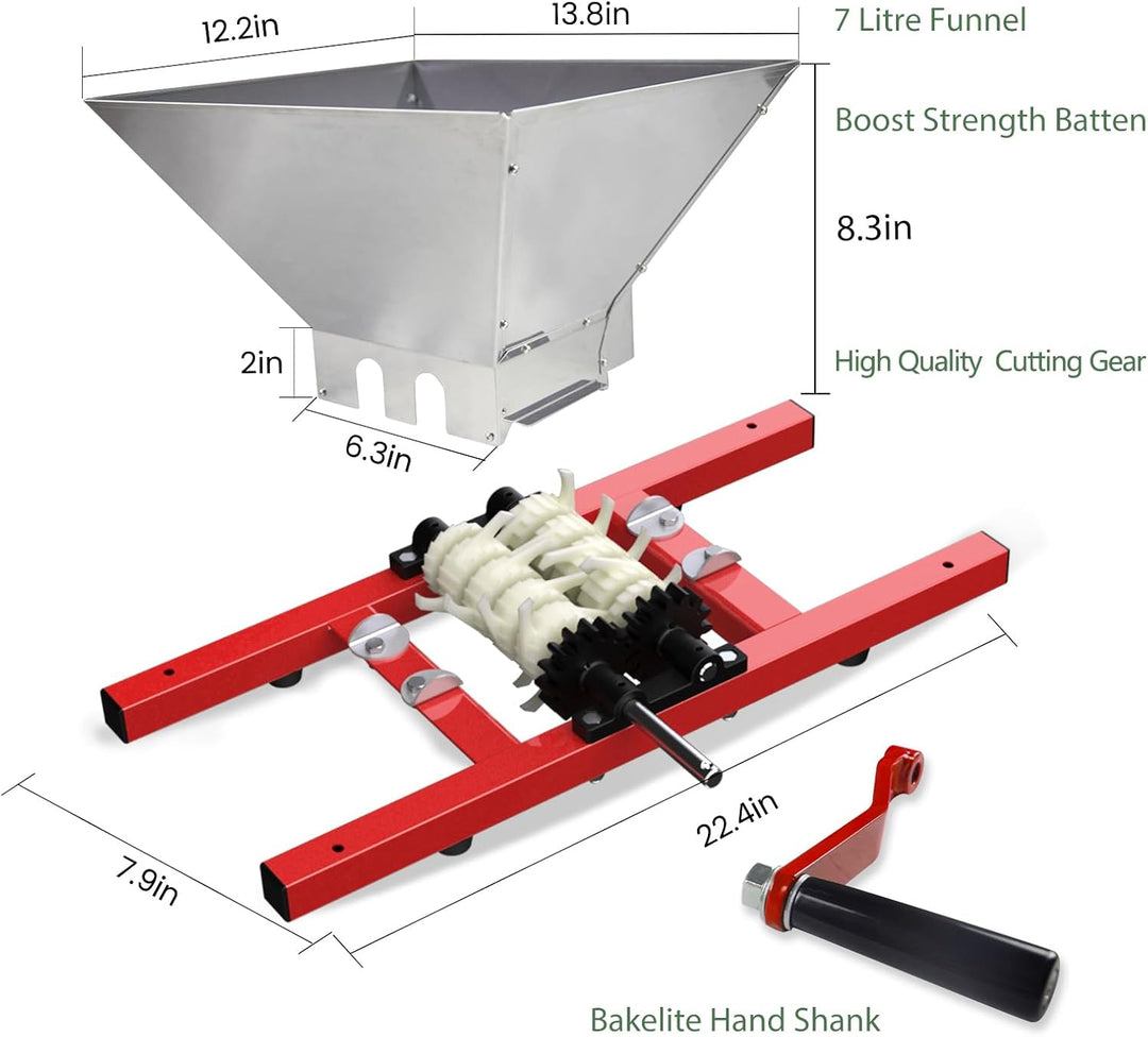7L Obstmühle Edelstahl Apfelpresse Traubenmühle Maischemühle Fruchtbrecher Pulper Mühle mit Handkurb