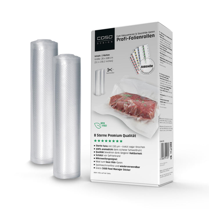 CASO Profi- Folienrollen 28x600 cm / 2 Rollen, für alle Vakuumierer, BPA-frei, sehr stark &amp; reissfes